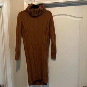 Elegant Brown Cowl Neck Sweater Dress